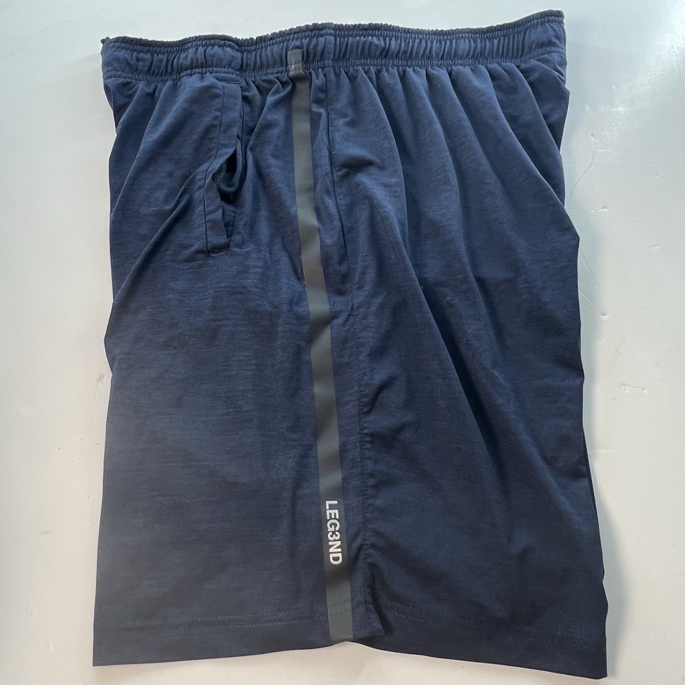 LEG3ND Men's Shorts XL Training Athletic Shorts Large Navy Blue Zipper Pockets
